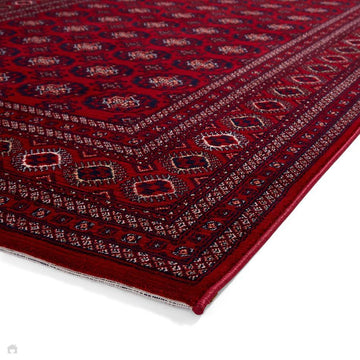 Dubai 62098 Traditional Bokhara Floral Motif Pattern Medallion Border Soft High Density Smooth Touch Polyester Deep Red/Navy/Black/White Runner-Think Rugs-Rug Love - The Most Loved Rug Store